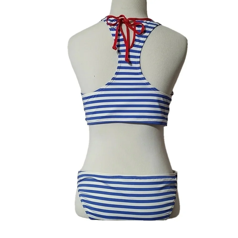 Piha Blue and White Stripe 2 Piece Swim Wear Size L (12)